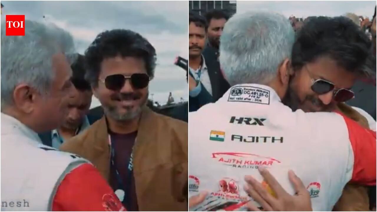 Vijay runs to hug Ajith Kumar at Silverstone; viral reunion wins hearts; Fans call it, ‘Biggest day for Tamil cinema’ | Tamil Movie News