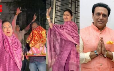 Ganesh Chaturthi: ‘Govinda ji kahan hai?’ Fans question as Sunita Ahuja dances her heart out while welcoming Ganpati Bappa alone at home amid cheating allegations on her husband | Hindi Movie News