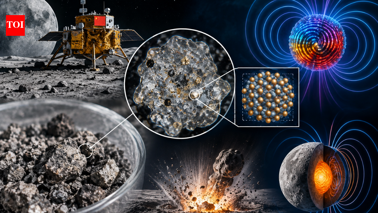 Chang’e-6 soil from the Moon’s far side contained a form of metallic iron never seen before in natural lunar samples; trapped in tiny impact-glass grains, it may preserve a record of the Moon’s lost magnetic field