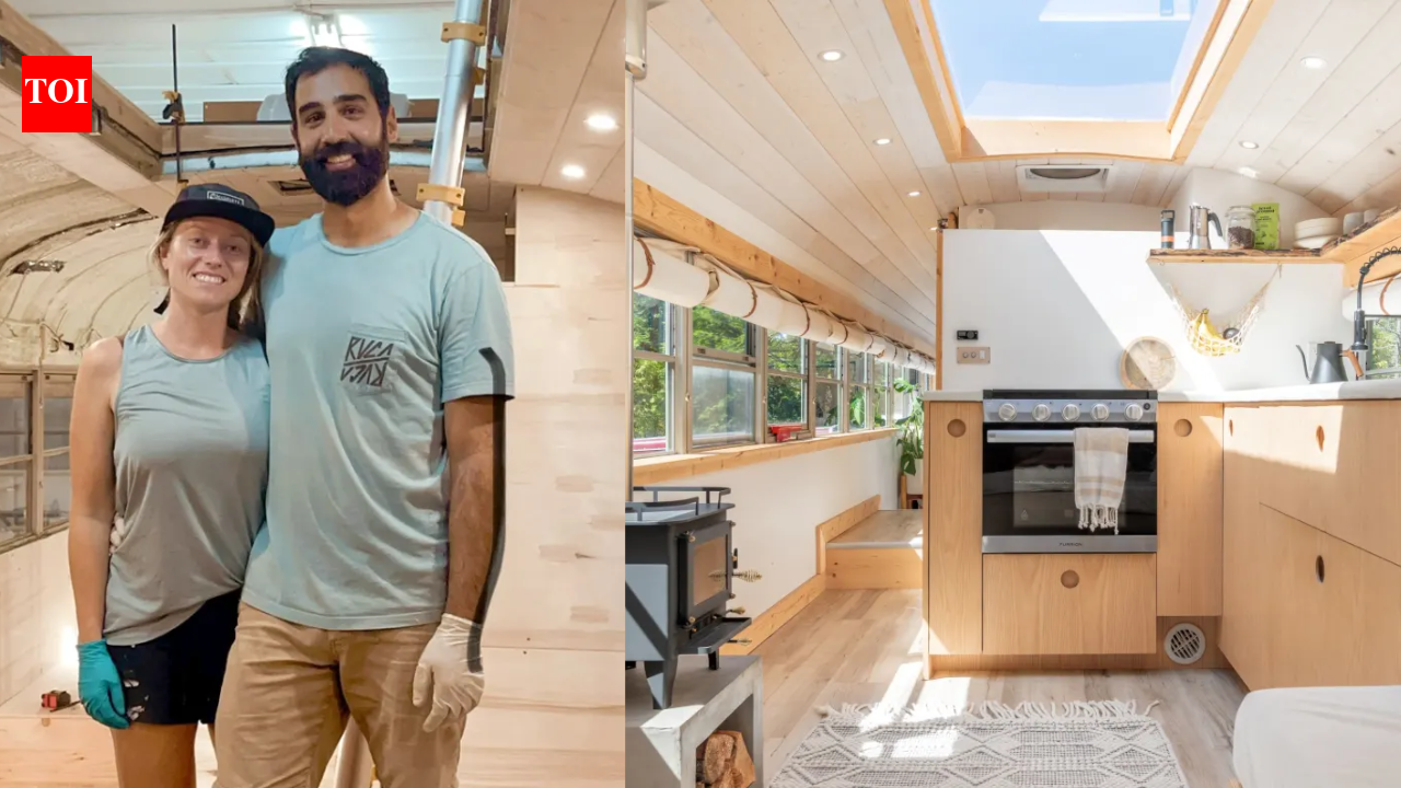 This Canadian couple bought a retired school bus for $7,200; after a year and $30,000 in renovations, it became a full-sized home with a king bedroom, kitchen, bathroom and solar power | World News