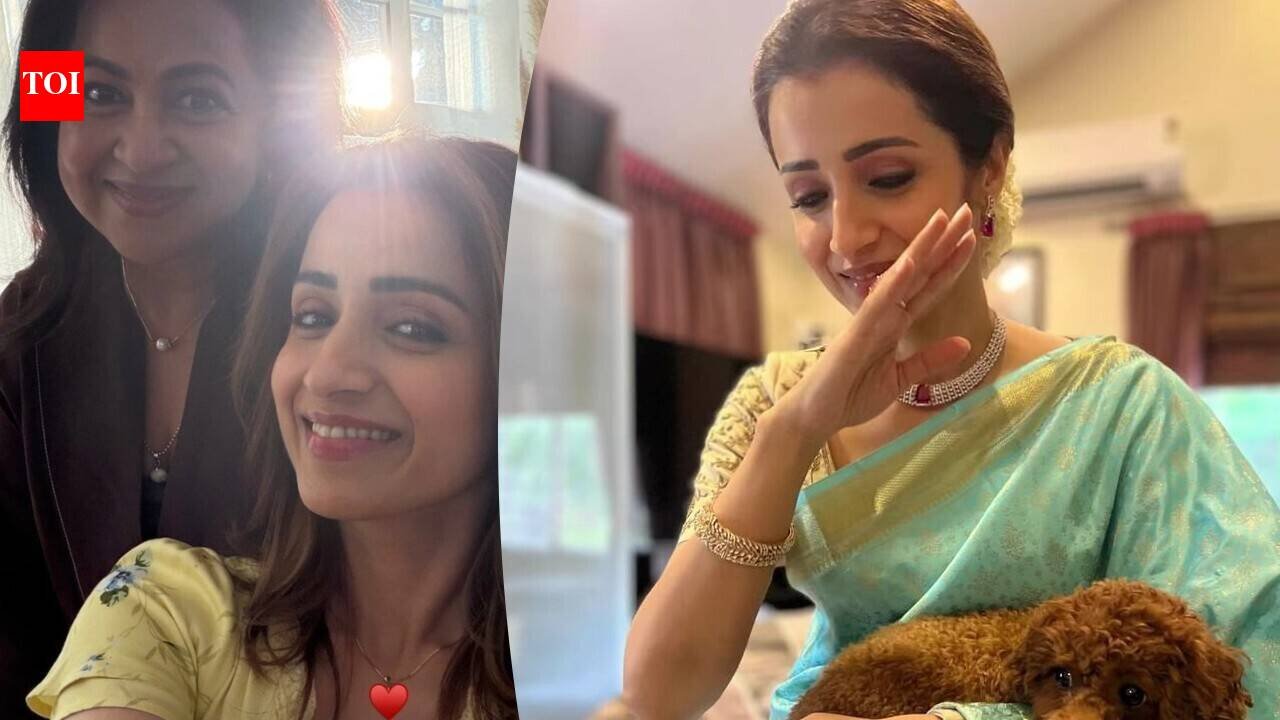 Trisha hides pendant with heart emoji in latest click with Radhika Sarathkumar, ‘Karuppu’ actress leaves fans guessing again | Tamil Movie News