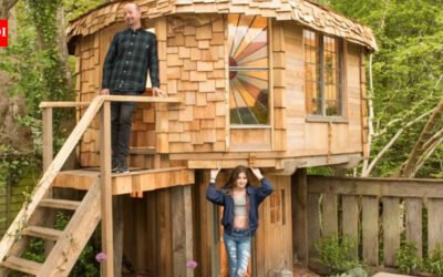 A 12-year-old Surrey girl handed her father £500 of savings and asked for a mushroom-shaped house; he built a two-storey backyard hideaway with a glass floor and trapdoor that went on to win Shed of the Year in 2017