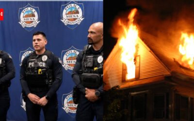 Four Virginia police officers crawled through a smoke-filled house to pull an unconscious man from a burning bedroom; three needed hospital treatment, and all four have received bravery awards